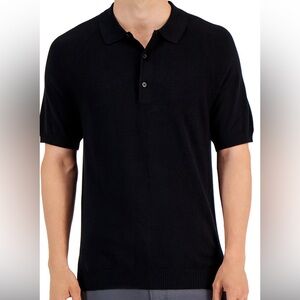 Men’s Sweater Knit Polo - Black, Size Medium